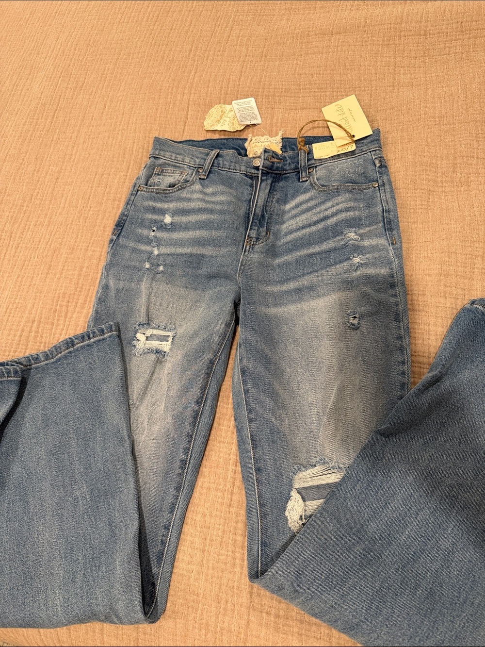 Blue Distressed Women's Bell Bottom Jeans